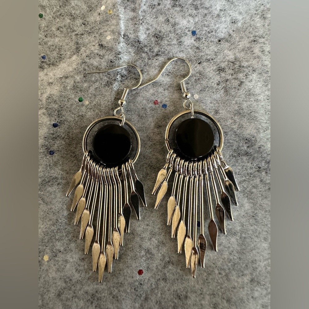 Drop Dangle Earrings. Hippie Boho Fashion. Silver Vintage Statement.